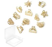 12Pcs Small Metal Hair Clips, Mini Hair Clips for Girls, Gold Claw Clips for Women, Non-slip Flower Hair Clips for Thin Hair, Rectangle Strong Hold Mini Claw Clip, Easy Pulling Up Star Hair Accessorie