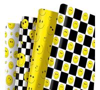 12Pcs Smiley Faces Lightning Wrapping Paper Sheets, 68x50cm One Happy Dude Gift Wrapping Paper,Recyclable Smile Face Wrapper for Kids Birthday Party Gift Wrap Boxes Decorations