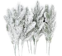 12Pcs Snowy Artificial Pine Needles Branches Twigs 10.6" Fake Frosted Pine Picks Greenery Stems Christmas Pine Tree Picks Winter Fir Pine Sprays Sprigs for Crafts Wreaths Garlands Holiday Decor