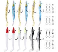 12Pcs Soft Fishing Lures Jig Head with T Tail Soft Fish Baits, 22g Sinking Fishing Baits Swimbaits Fish Hooks Paddle Tail Sand Eel Including 2 Luminous Fishing Jigs for Pike Bass Trout Perch