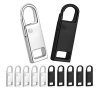 12PCS Spare Zipper Pulls Replacement Detachable Universal Zipper Pull Tabs Pullers Removable Zip Gripper Zip Repair for Clothes Jeans Luggage Suitcases Bag Handbags DIY Crafts Black Silver