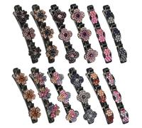 12PCS Sparkling Crystal Braided Hair Clips - Easy - to - Use Rhinestone Flower Duckbill Clips, Shiny Hair Accessories for Women & Girls