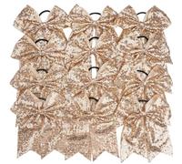 12Pcs Sparkly Glitter Sequins Pigtail Bows For Girls Large Cheerleading Bows Ponytail Holder Elastic Hair Ties For Woman Girl(Champagne)