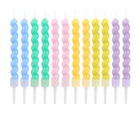 12pcs Spiral Cake Candles, 3D Rainbow Birthday Candles with Holders Twist Long Cake Toppers for Birthday Wedding Anniversary Party Decorations (Colorful)