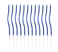 12pcs Spiral Cake Candles, Twist Slim Long Birthday Cake Candles Cupcake Decoration with Stand for Birthday Party Wedding Anniversary (Blue)