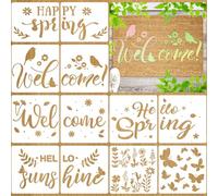 12Pcs Spring Stencils for Door Mats Reusable Hello Spring Welcome Stencils for Painting Flower Butterfly Bird Drawing Templates for Painting on Wood Signs Doormat Door Hanger Canvas DIY Art Crafts