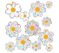 12pcs Spring Summer Daisy Window Stickers, Double-Side Glass Decals Shiny Rainbow Prism Anti Collision Window Clings for Mirror Glass Display Shop Office School Supplies Reusable