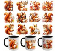 12pcs Squirrel UV DTF Cup Wraps Transfer Waterproof Sticker for Glass Cups Furniture Craft DIY Crafts，Rub on Transfer Stickers for DIY Water Bottle Laptop Decal Wood Car