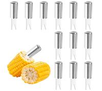 12PCS Stainless Steel Corn on The Cob Skewers - Sweetcorn Holders & Forks, BBQ Camping Kitchen Party Cooking Tools (Silver)
