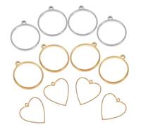12pcs Stainless Steel Open Back Pendant Bezel Frames Round Heart