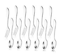 12pcs Stainless Steel Tea Dinner Server Spoon and Cake Fruit Forks Kitchen Accessory Wedding Party for Dessert, Salad, Appetizer, Cocktail(6 Forks + 6 Spoons)