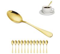 12Pcs Stainless Steel Teaspoons, Round Edge Plain Pattern Cutlery Set Mirror Polished Dessert Spoons Dishwasher Safe for Home Restaurant Hotel Wedding Parties (Gold)