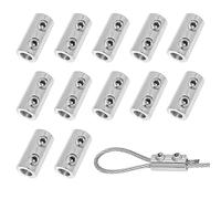 12Pcs Stainless Steel Wire Rope Locks Double Hole Clamps Adjustable Screws Fastener for Home Camping Easy to Use Double Holes Metal Clip