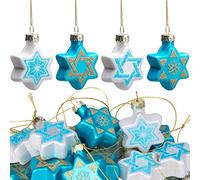 12pcs Star of David Ornament With Glitter - Hanukkah Glass Hanging Ornaments, Blue and White Jewish Stars for Chanukah Party Decoration