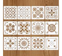12PCS Stencils for Crafts Reusable, Wall Stencils for Painting, Journal Stencil for Kids, Mandala Flower Stencil for Painting, Drawing Templates for DIY Crafts (4 X 4in)