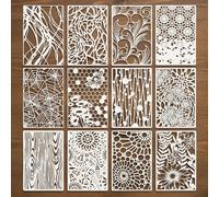 12Pcs Stencils for Painting, Stencils for Crafts Reusable, Wood Grains Flower Templates Spider Web Geometric, Art Stencil for Painting Wood Wall Floor Furniture Canvas DIY (11×7'')