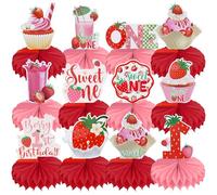 12Pcs Strawberry Honeycomb Decorations, Windspeed Berry First Birthday Centerpieces for Tables Decorations Strawberry First Birthday Centerpieces for Girls Party