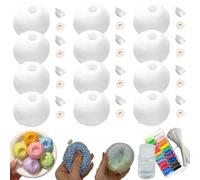 12Pcs Stress Ball Skin, DIY Stress Ball Making Kit, Vacuum Squishy Decompression Ball with Lid & Glue for Sensory & Stress Relief, Homemade Stress Relief Toys Set (4cm,Milky White)