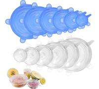 12Pcs Stretching Silicone Food And Bowl Covers, Microwave Food Cover, Eco-Friendly Silicone Stretch Lids for Cups Cans & Tins, Food Huggers, Reusable Lids for Cups Cans & Tins (Blue, White)
