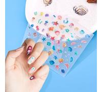 12pcs Summer Beach Nail Stickers, Seashell Starfish Shark Ocean Sea Nail Art Stickers Decal 3D Embossed Self-Adhesive Beach Nail Designs Manicure Decoration Accessories for Women Girls