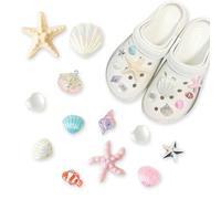 12Pcs Summer Shoe Charms for Clog Sandals, PVC Shell and Starfish Shoes Decoration, Cute Ocean Style Accessories for Adults and Kids