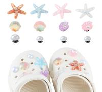 12PCS Summer Shoes Charms, Cute Starfish Seashell Pearl Shoe Decoration Girly Bling Shell Charms for Clog Sandals Sparkly Starfish Croc Charm for Adults for Birthday Gift, Party Gifts