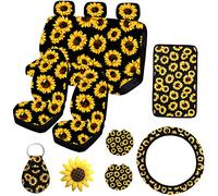 12PCS Sunflower Car Accessories Set,Sunflower Front and Rear Bench Seat Cover Full Set,Steering wheel cover,Car Armrest Cover,Car Vent,Car Coaster,Easy to Install,Universal Fit for Auto Truck Van SUV