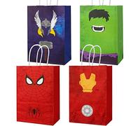 12PCS Superhero Kraft Paper Gift Bags With Handles for Kids Avengers Party - Boys and Girls Birthday Supplies