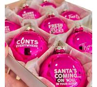 12Pcs Sweary Bauble Bundle,Offensive Christmas Tree Bauble Ornaments,Funny Hanging Ornaments,Sweary Gag Christmas Ball Ornaments,Novelty Exchange Gifts for Adults (Pink)