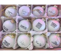 12Pcs Sweary Bauble Bundle, Offensive & Funny Christmas Hanging Ornaments, Sweary Gag Christmas Ball Ornaments, Novelty Exchange Gifts for Adults (White)