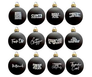 12PCS Sweary Bauble Bundle, Whimsical Christmas Bauble Pendant Christmas Tree Ornament Letter Print Playful BAUDLE, Novelty Offensive Tree Decor, Perfect Gag Gift (Black, 6CM)