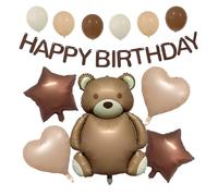 12PCS Teddy Bear Balloons Set, Baby Shower Decorations with Large Foil Bear Balloon, Brown Balloons & Happy Birthday Banner, For Gender Reveal Birthday Party Anniversar