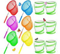 12PCS Telescopic Butterfly Fishing Nets for Kids Catching Insect Net Outdoor Tools Including 6pcs Catching Nets and 6pcs Insect Mesh Cages Outdoor Tools for Catching Butterfly and Fish (6 Colors)