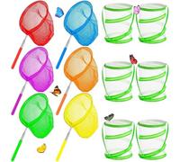 12PCS Telescopic Butterfly Fishing Nets for Kids Catching Insect Net Outdoor Tools Including 6pcs Extendable Fishing Mesh Net and 6pcs Insect Mesh Cages for Catching Butterfly and Small Fish (6 Colors