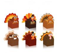 12Pcs Thanksgiving Gift Boxes,3D Turkey Reusable Goodie Treat Boxes, Thankful Turkey Cupcake Candy Boxes for Thanksgiving Party Supplies Table Centerpiece Decoration