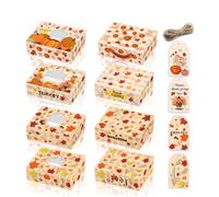 12Pcs Thanksgiving Party Gift Boxes with Window, Fall Maple Pumpkin Bakery Candy Treat Boxes with Gift Tags & Jute Twine, Autumn Holiday Party Favors Boxes for Gift Packaging