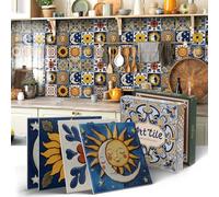 12pcs Tile Stickers,Thicker Moroccan 3D Kitchen Bathroom Wall Tile Stickers Peel and Stick on Tile Transfers Covers Decals Self Adhesive Vinyl Waterproof Mosaic Art (15cm x 15cm, 6x6 inches)