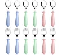 12PCS Toddler Utensils, Baby Cutlery Childrens Forks with Rounded Tips, 1 * 5inch, Small Training Forks, Stainless Steel Kids Cutlery Set for Self Feeding, for New Parents (Green Blue Pink)