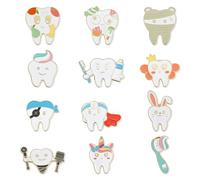 12pcs Tooth Brooch Pins, Cute Cartoon Dentist Enamel Pins Funny Tooth Lapel Badges Pins Teeth Charm Dental Gifts for Doctor Nurse Backpacks Cloths Hats Decor
