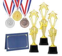 12Pcs Trophy Award Set - 3rd 2nd 1st Place Trophy Gold Silver Bronze Medals 3 Certificate Holder with Gold Foil for Sport - Olympic Style Winner Prize for Basketball Soccer Competition Reward Ceremony