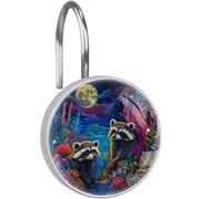 12PCS Tropical Raccoons Moon Shower Curtain Hooks, Decorative Rustproof Stainless Steel Shower Rings Hangers for Bedroom, Living Room
