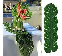 12Pcs Turtle Back Leaf Table Flags Artificial Palm Leaves Place Mats | Monstera Leaf Table Decor, Silk Cloth Material, 13.77 * 11.41in