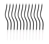 12pcs Twisty Spiral Cake Candles with Holders, Twist Slim Long Birthday Cake Candles Cupcake Decoration with Stand for Birthday Party Wedding Anniversary (Black)