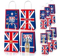 12Pcs Union Jack Flag Gift Bags Paper Party Bag for VJ Day 80th Anniversary Decorations,British UK Flag Kraft Paper Bags with Handle for Presents,80 Years Victory In Europe Union Jack Party Supplies