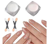 12pcs Upgrade Glassy Pearl Nail Powder with High Gloss, White Pearlescent Chrome Powder, Clear Moonlight Effect Iridescent Powder for Nails Art Decoration DIY