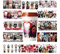 12Pcs UV DTF Cup Wrap Transfer for Glass Halloween,Terror UV DTF Transfers Stickers Decals Rub on Transfers Cup Stickers for Crafts No Heat Needed Ready to Apply UV DTF Cup Wrap Transfer