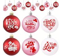 12PCS Valentine's Day Ball Ornaments, Valentines Hanging Baubles, Letter Printed Ball Pendants, Plastic Shatterproof Valentine Baubles for Valentines Day Wedding Party Supplies (Multi-color, 12PCS)