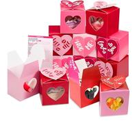 12pcs Valentine's Day Boxes,Red Rose Red Pink Heart Candy Box Hollow Heart Design Party Supplies for Wedding,Theme Party and Valentine Sweets Packaging.