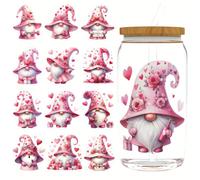 12pcs Valentine's Day Gnome Rose Heart UV DTF Cup Wraps Transfer Waterproof Sticker for Glass Cups Furniture Craft DIY Crafts，Rub on Transfer Stickers for DIY Water Bottle Laptop Decal Wood Car