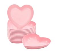 12Pcs Valentine's Day Heart Shaped Bowls, Small Heart Dishes for Snacks Dessert Appetizer Fruit Dip, Reusable Plastic Salad Plates for Dinner, Party Table Decor, Romantic Home Decoration (Pink)